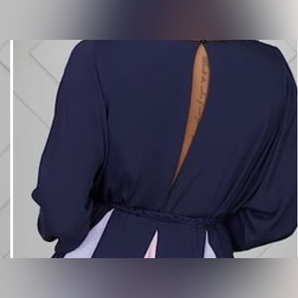 NWT Navy & Rainbow L’ATISTE Pleated Mini Dress with Rope Belt M - Picture 3 of 12